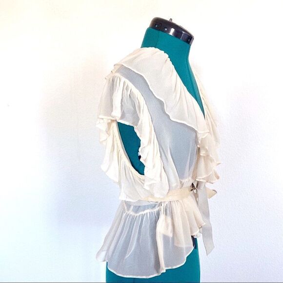 Frankie Shop Flannel Australia Elysian Bolero Silk Wrap top with leather belt - Picture 4 of 10